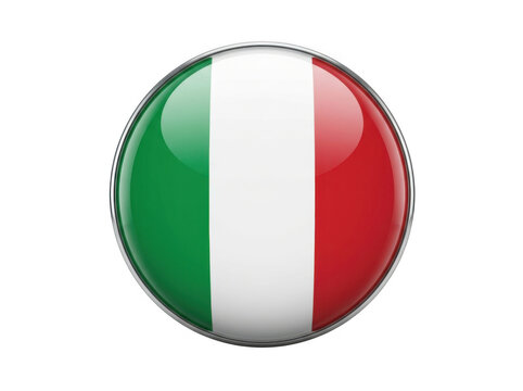 Glossy round button with the flag of italy isolated on transparent background