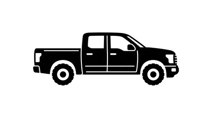 Obraz premium Black pickup truck side view silhouette icon for automotive transport and logistics design