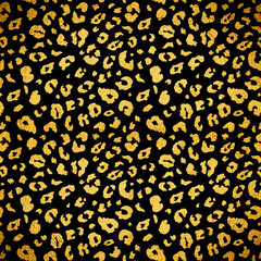 Black fabric with metallic golden leopard fur print. Retro fashion background. © Philip