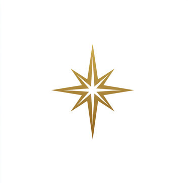 Golden star shape icon with eight points