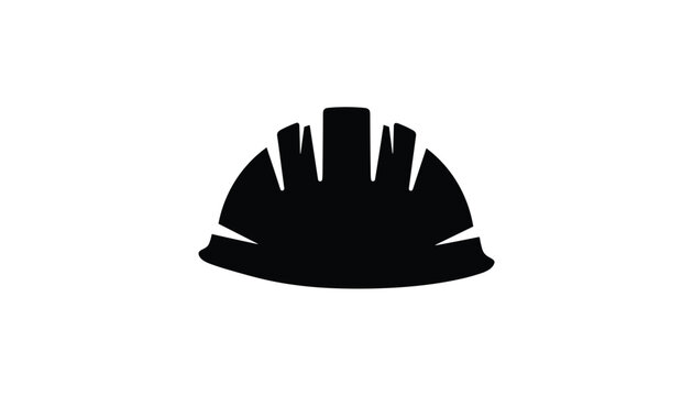 Bold black construction safety hard hat silhouette isolated on a clean white background, symbolizing work protection.