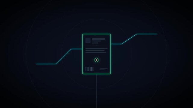 Digital document scanning animation with glowing hud interface and data analysis