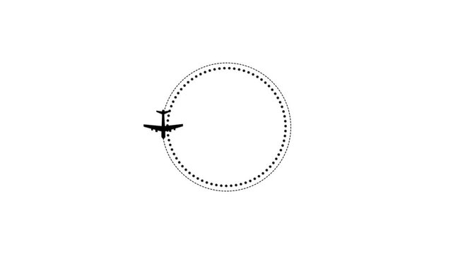 Airplane Travel Route Flight Path Around Circle Motion Graphic Seamless loop 4k Animation on white background.