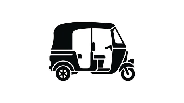 Black silhouette icon of a three-wheeled auto rickshaw or tuk-tuk taxi vehicle.