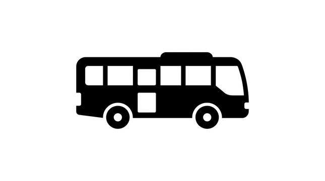 Black bus icon isolated on white background for public transport and travel design.