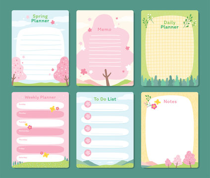 Floral ornament planner layouts feature pastel colors and springtime botanical illustrations illustration schedule organization checklist