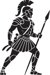 Naklejka premium Spartan warrior silhouette holding a spear against a white background