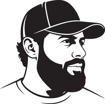 Bearded man side profile silhouette a black and white vector graphic