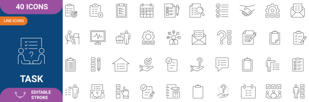 Task icon set. Containing checklist, poll, multitasking, decision, voting, checkbox, checkmark and more. minimal thin line web icon set. Outline icons collection. Simple vector illustration.