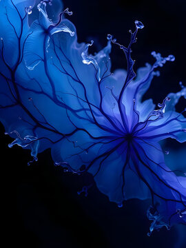Indigo and Cobalt Ink Diffusion with Violet and Cyan Translucent Fluid Patterns