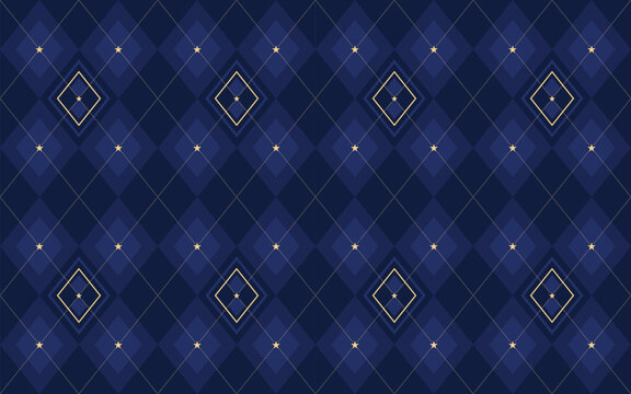 Luxury Navy Blue and Gold Argyle Seamless Christmas Pattern Background with Elegant Diamond Plaid Geometric Winter Holiday Design