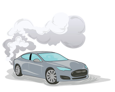 Car Producing Smoke and Air Pollution Vector Illustration
