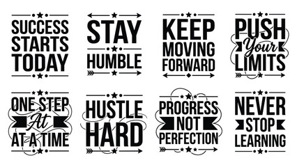 Obraz premium Inspirational quote typography set for t shirt design and motivational badge vector illustration collection