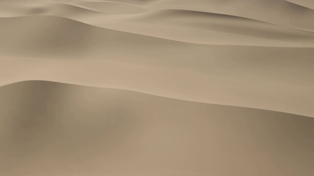 A vast expanse of sand spreads across the desert during daylight. Gentle waves rise and fall in the warm sun, leading to a faraway horizon.