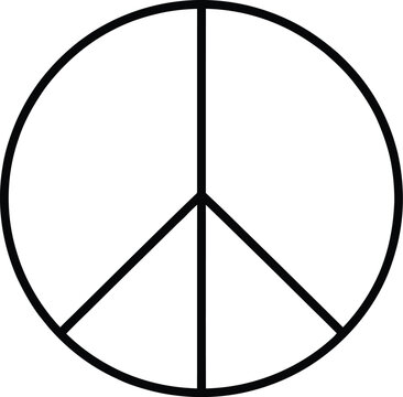 Simple black and white peace symbol on transparent background, minimalist sign representing harmony, unity, nonviolence, freedom, equality, and social awareness.
