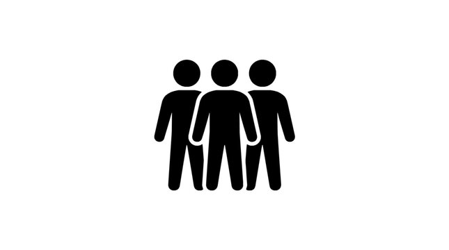 A minimalist vector graphic of three people standing together in a flat design