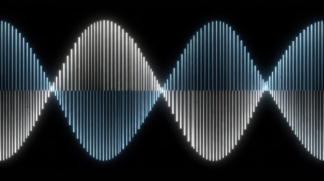 Glowing and blue vertical equalizer bars forming sine wave patterns audio generated using ai