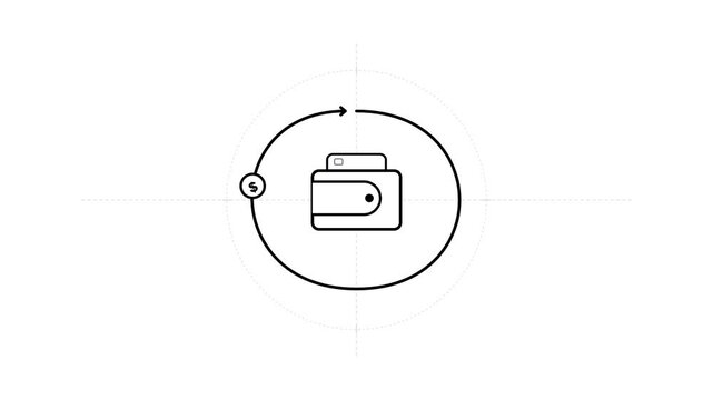 Line Art Animation of Wallet with Circular Money Flow Representing Recurring Income and Financial Growth