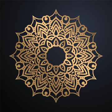 Luxury golden mandala pattern on dark navy background for Islamic wedding invitation