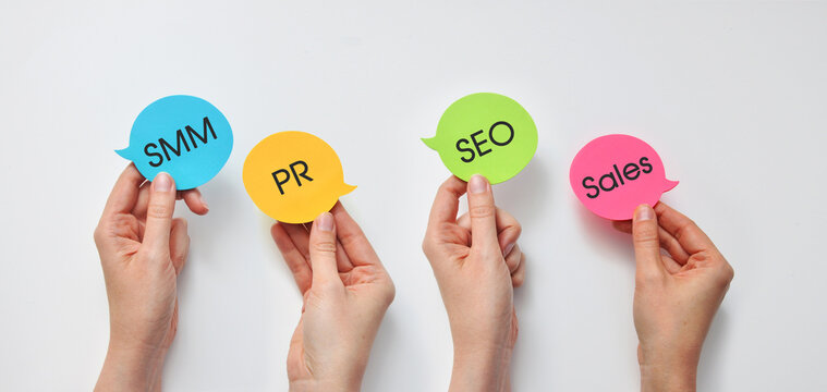 Marketing Terms on Colorful Speech Bubbles