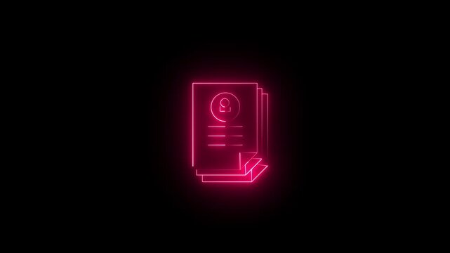 Glowing neon red icon of a stack of profile documents featuring a user avatar inside a circle badge and text lines against a black background. Animated applicant profiles, candidate files.
