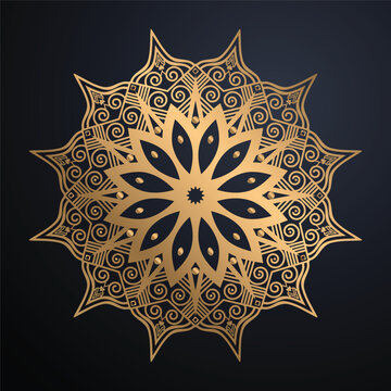 Elegant Decorative Gold Mandala Background Featuring Multi Layered Chevron Petals Fine Concentric Lines And Metallic Starburst Ornament Artwork
