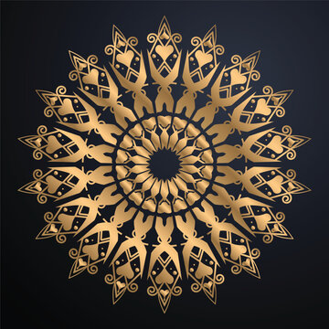 Luxury Golden Mandala Decorative Background Intricate Circular Geometric Ornament Dark Navy Charcoal Gradient Premium Elegant Artwork Design

