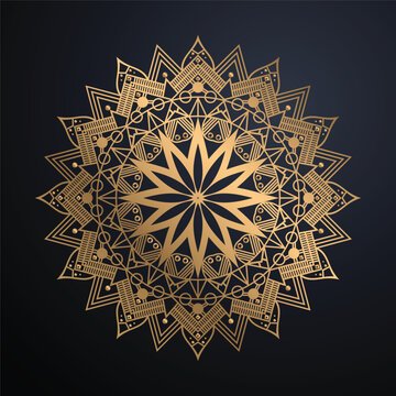 Elegant Metallic Gold Floral Mandala Background Featuring Starburst Flower Core Layered Petal Rings And Decorative Geometric Symmetry Premium Artwork
