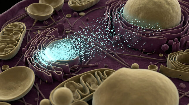 Calcium ion wave signaling inside a biological cell 3D scientific visualization