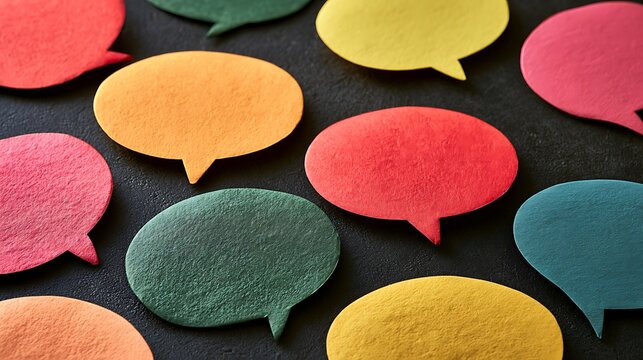Colorful paper speech bubbles on dark background