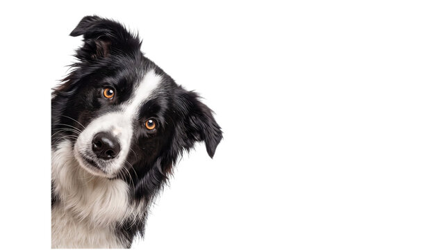 Border collie dog with amber eyes tilting head png on isolated transparent background