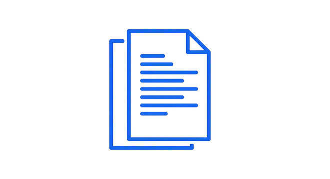 Clean blue line art icon representing a stack of documents or papers, symbolizing information and data