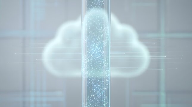 Abstract digital background featuring a glowing cloud icon representing cloud computing and data storage technology concepts