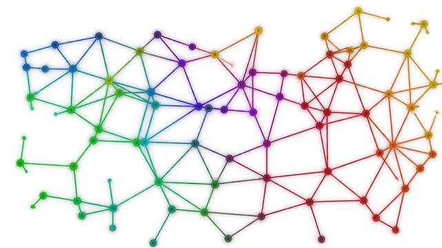 Growing network connections with colorful abstract nodes and lines in a digital space during data expansion