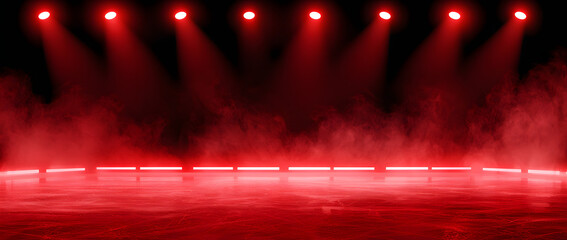 Obraz premium This red ice rink backdrop includes neon red lights, spotlights, and smoke. Perfect for hockey competitions and winter-themed posters