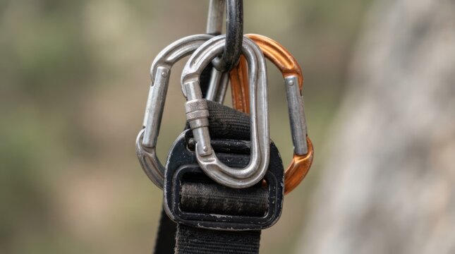 Connected Carabiners and Strap for Climbing Gear
