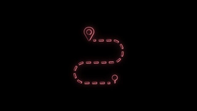 Animated Glowing Neon Navigation Route Line with Map Pointers and Color Changing Effect
