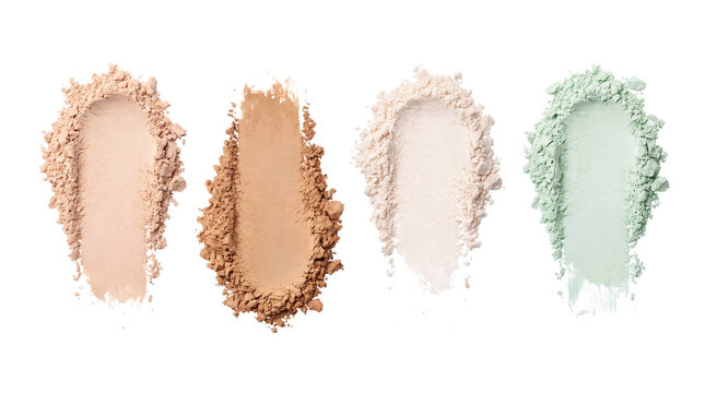 Four swatches of loose powder makeup in png on isolated transparent background