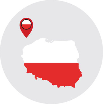 The Poland map and location pin design flag vector and illustration with the transparent background and texture 