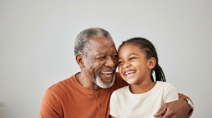 Fototapeta premium Senior Man and Young Girl Smiling Together in Joyful Moment