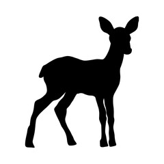Fototapeta premium Young Deer Doe Wildlife Black Silhouette Vector Illustration