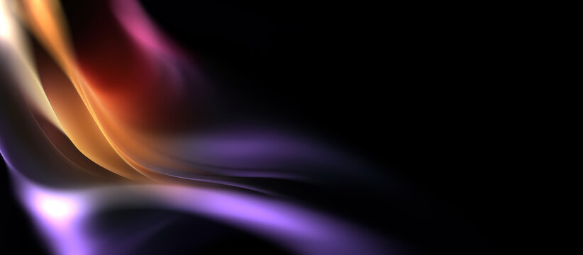 Abstract elegant dark background with smooth glowing purple and gold wave curves