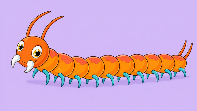 Cute Colorful Centipede Cartoon Character Crawling with Playful Expression and Details
