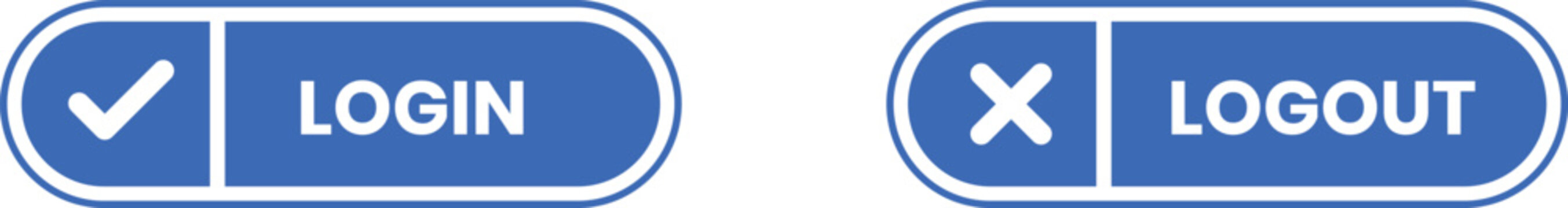 Login and logout button icons with check and cross symbols