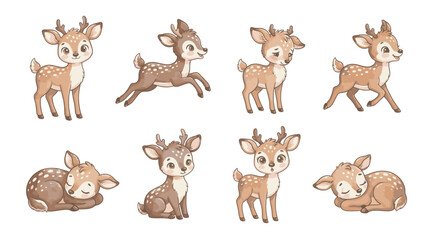 Naklejka premium Merry Christmas Cute baby deer in various poses and expressions vector illustration set for Merry Christmas seasonal graphic design