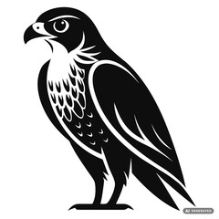 Fototapeta premium Peregrine falcon bird silhouette in black and white, detailed feathers and sharp beak, isolated on a white background