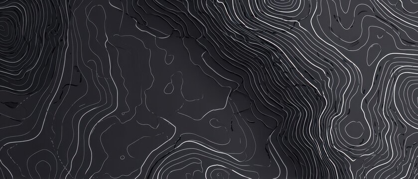Sophisticated abstract topographic contour map lines on dark surface with topography abstract geography navigation geometric background elevation cartography technical illustration