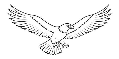 Naklejka premium Soaring eagle illustration features detailed wing feathers and a focused gaze