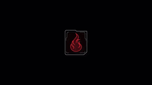 Minimalist Glowing Red Fire Symbol Inside a Digital Square Frame.