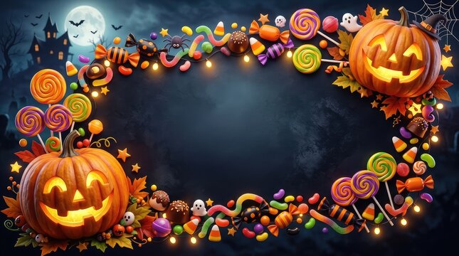 Colorful halloween candy and pumpkin illustration